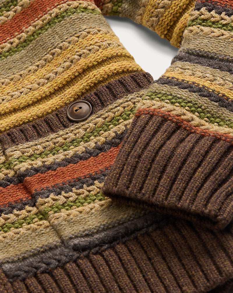 Striped Wool Shawl-Collar Cardigan Brown Multi