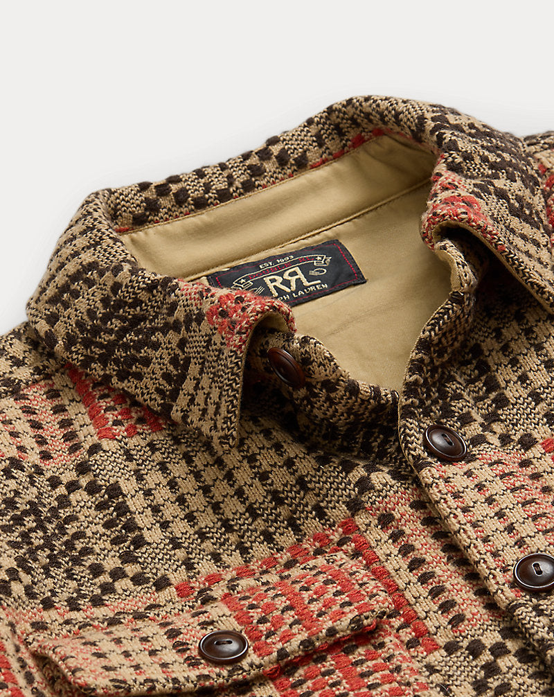 Wool Jacquard Overshirt Jumper Red/Black/Tan