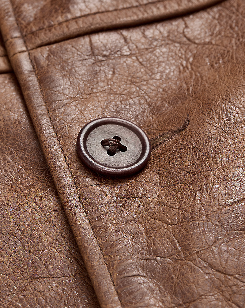 Leather Car Coat Vintage Tan