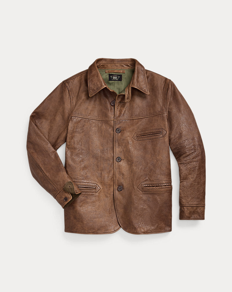 Leather Car Coat Vintage Tan