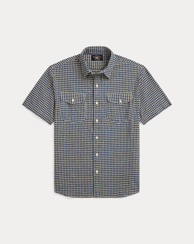 Indigo Checked Seersucker Workshirt Indigo Check