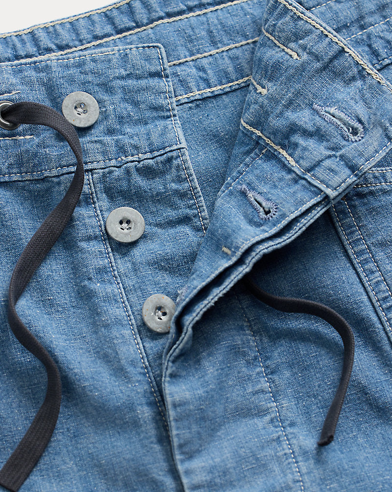Indigo Cotton-Linen Chambray Short Indigo Rinse