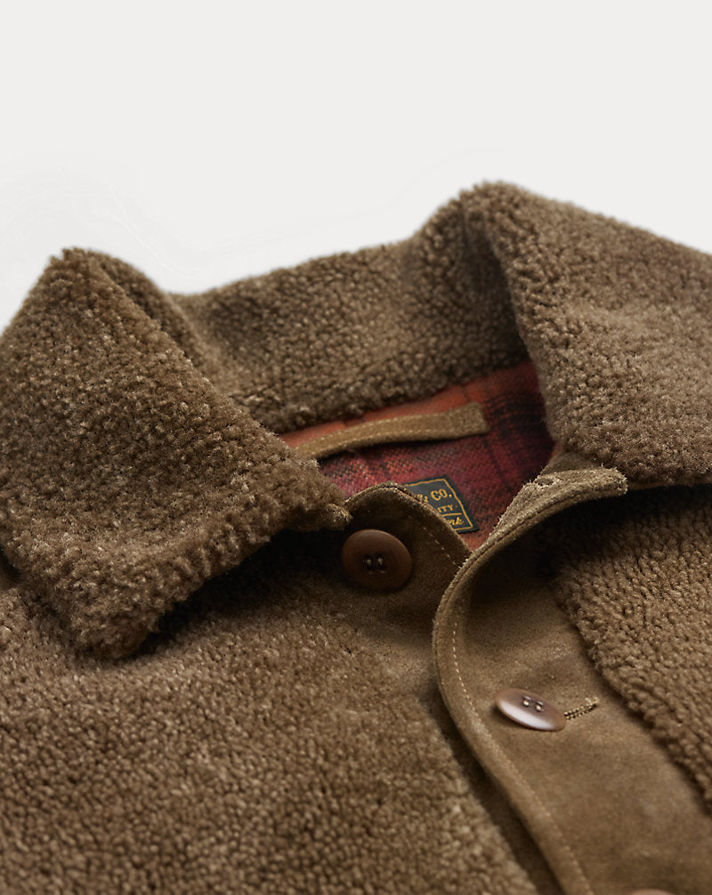Shearling-Panelled Roughout Suede Jacket Vintage Brown