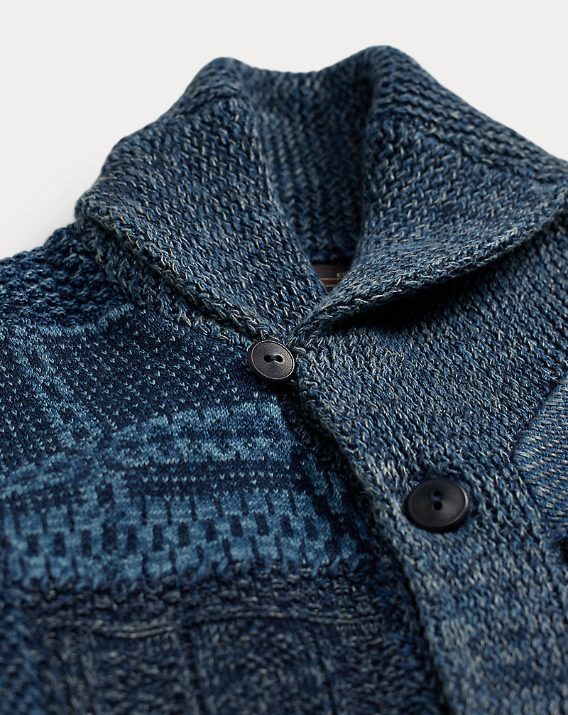 Indigo Patchwork Cotton-Linen Cardigan Indigo/Multi