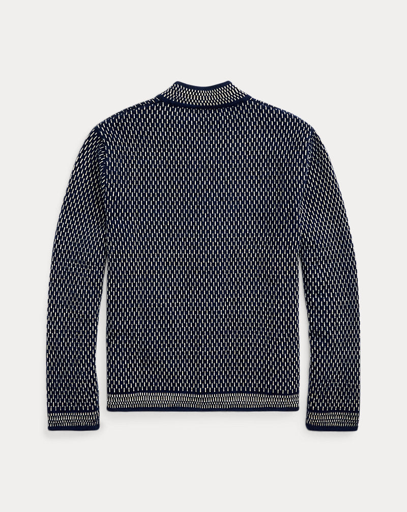 Indigo Cotton-Wool V-Neck Cardigan Navy/Cream