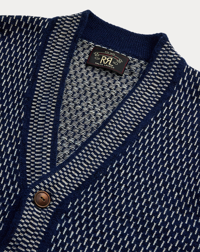 Indigo Cotton-Wool V-Neck Cardigan Navy/Cream