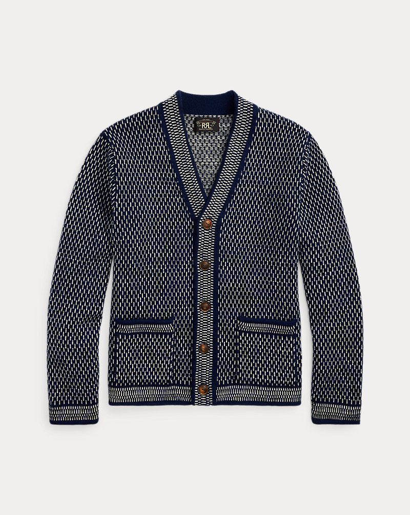 Indigo Cotton-Wool V-Neck Cardigan Navy/Cream