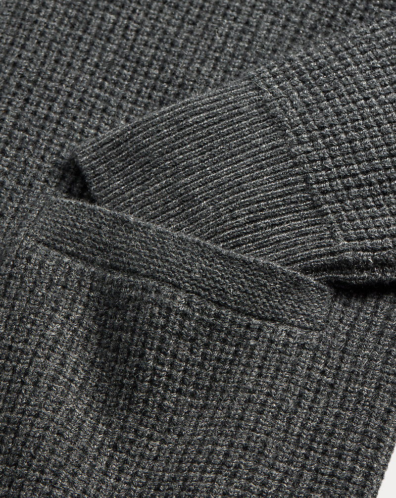 Waffle-Knit Cashmere Shawl Cardigan Dark Grey Heather