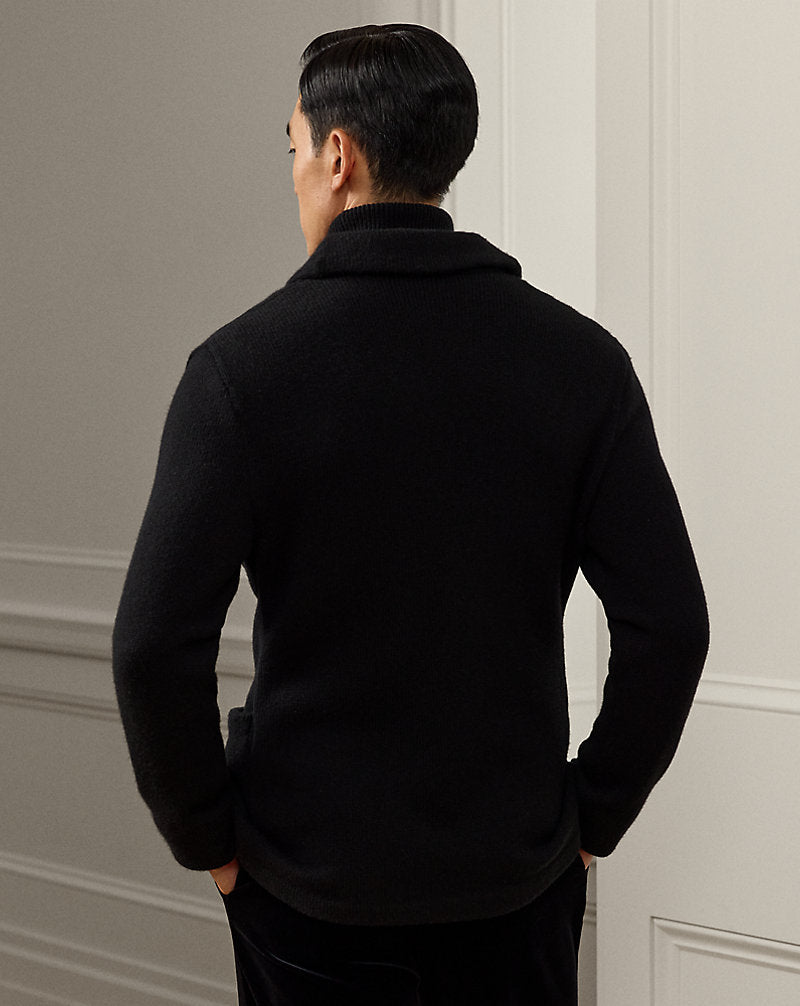 Bullion-Patch Cashmere Blazer Cardigan Classic Black W/ Crest