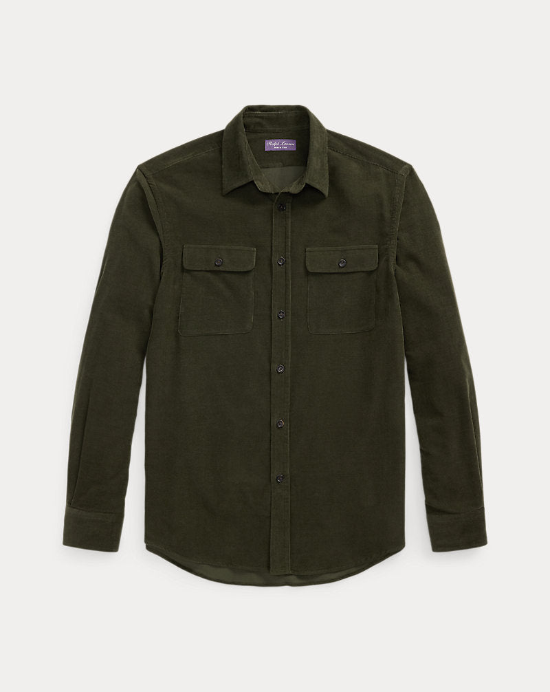 Cotton-Cashmere Corduroy Shirt Forest Night
