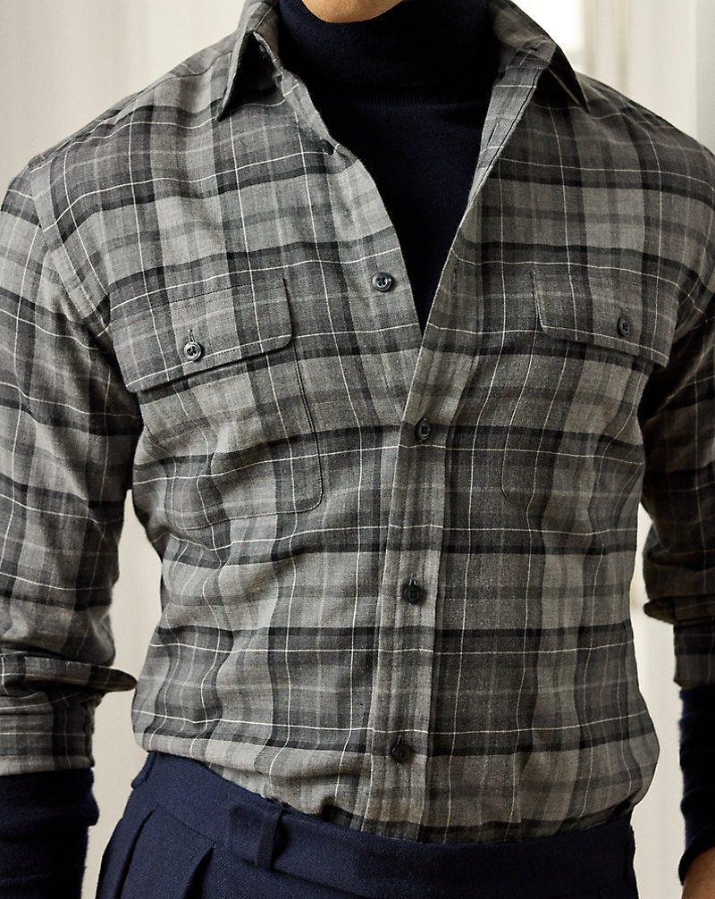 Plaid Twill Shirt Grey Melange