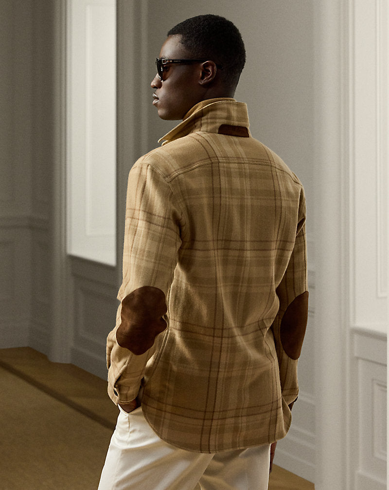 Plaid Wool-Blend Shirt Camel